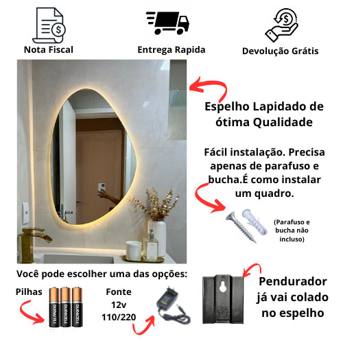 Espelho Orgânico com LED À PILHA - Brilhe Sem Limites