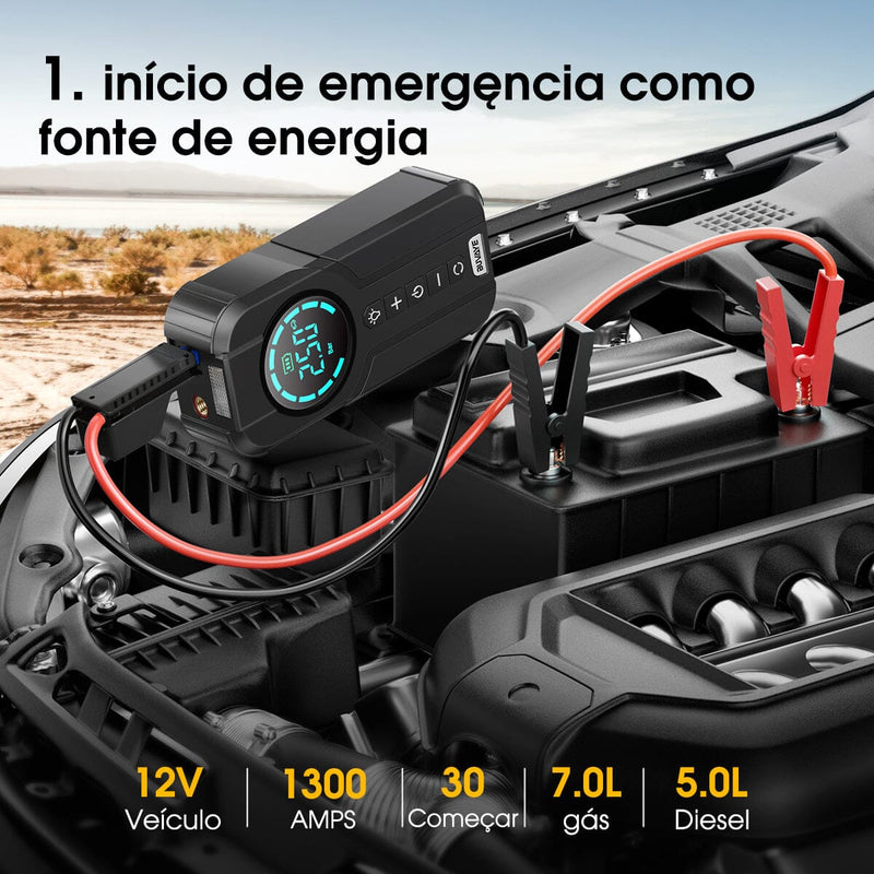 Power Compressor + Carregador de Bateria Veicular Portátil 3 em 1 - [ÚLTIMAS UNIDADES]